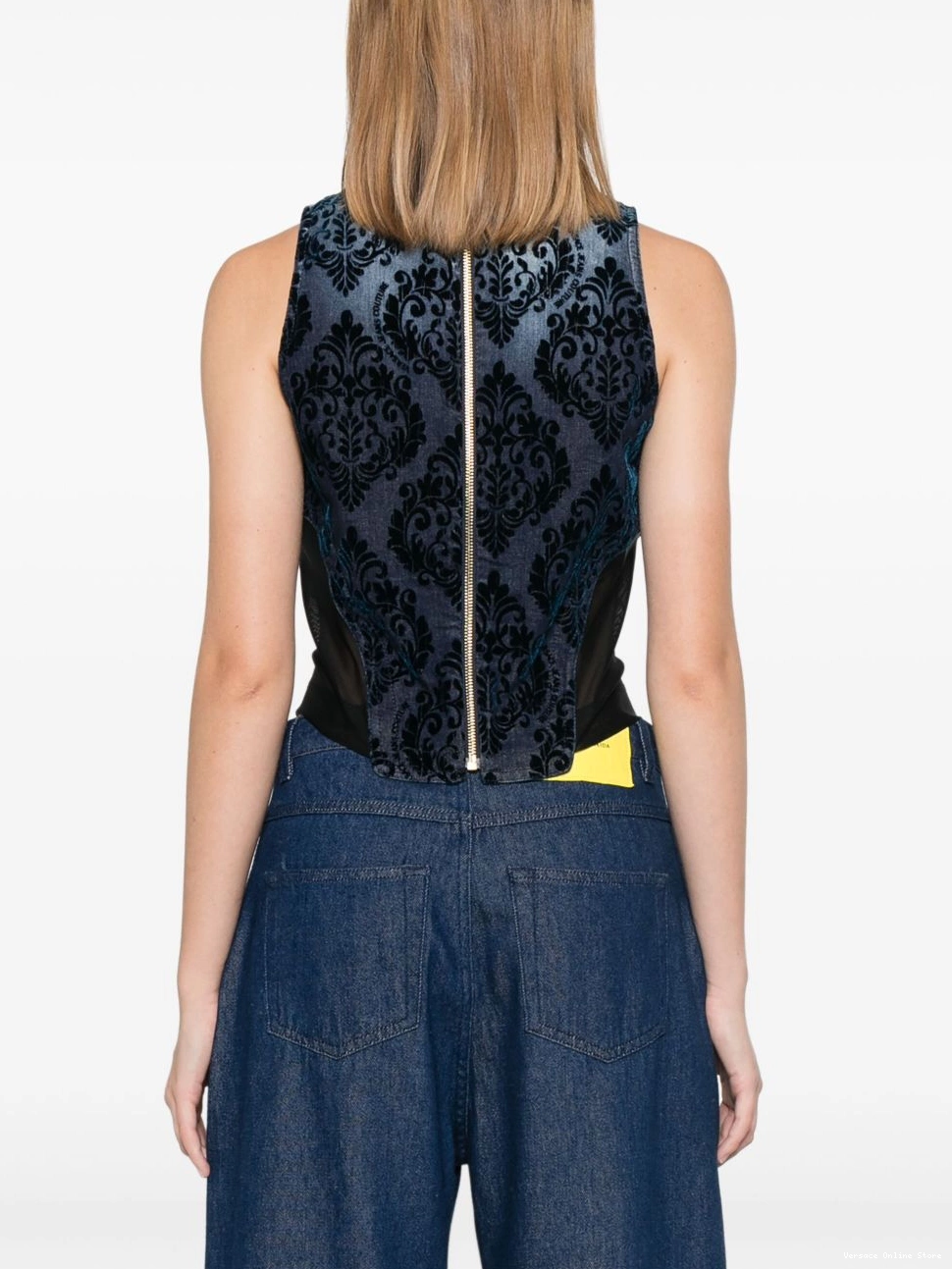 Cheap Women top flocked-detail Couture Jeans denim Versace 0811